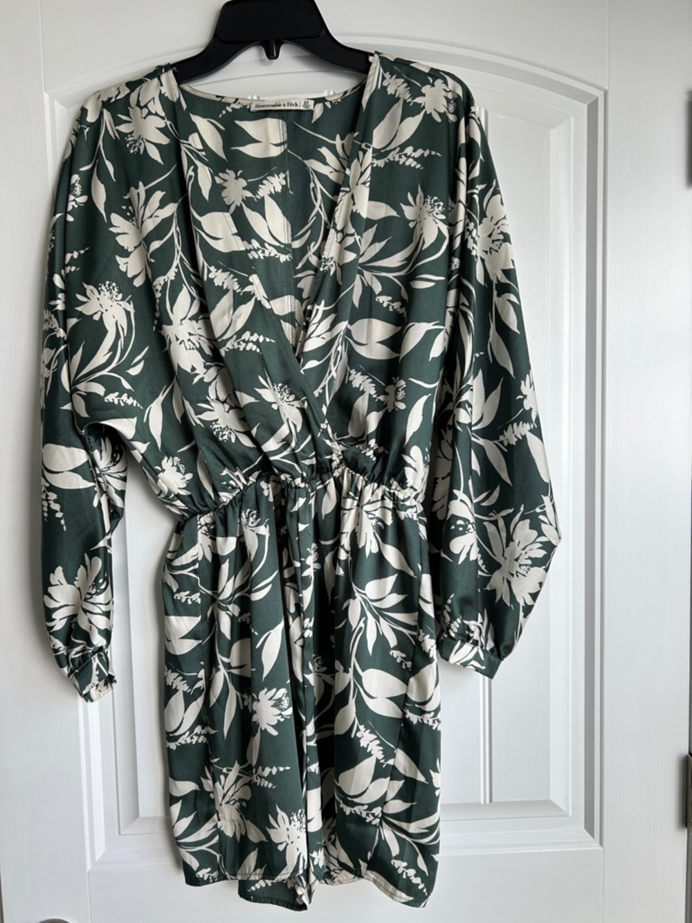 Abercrombie & Fitch Dark Green and Cream Floral Wrap Romper